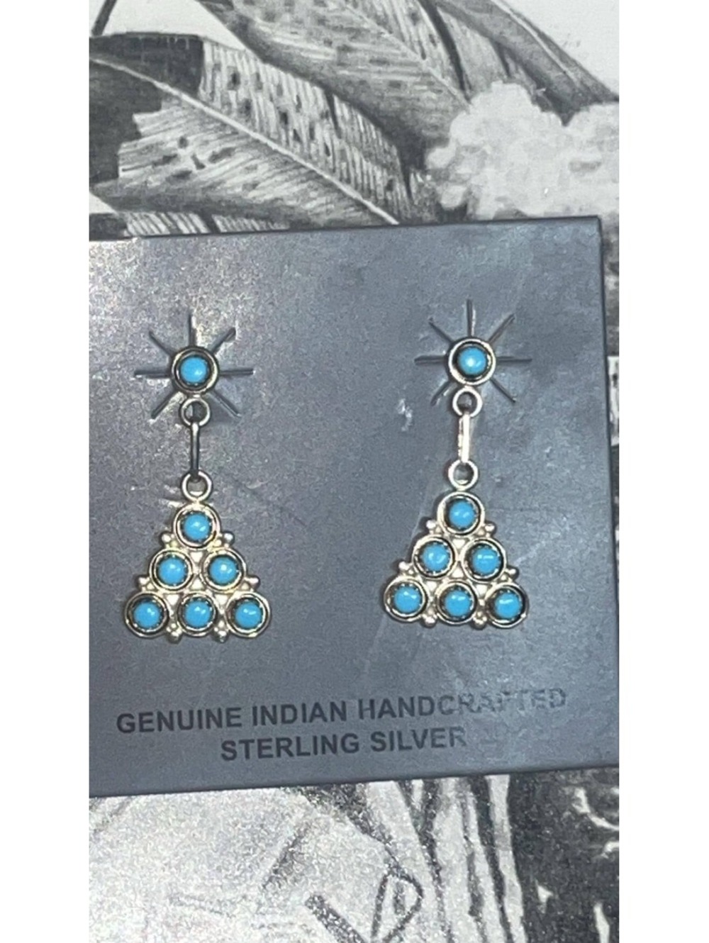 Zuni sterling silver traditional turquoise cluster design earrings